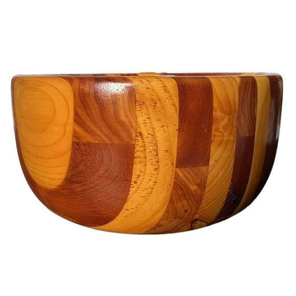 Handmade in Maine Maple and Cherry Wood Striped Wooden Serving Bowl - Picture 5 of 10